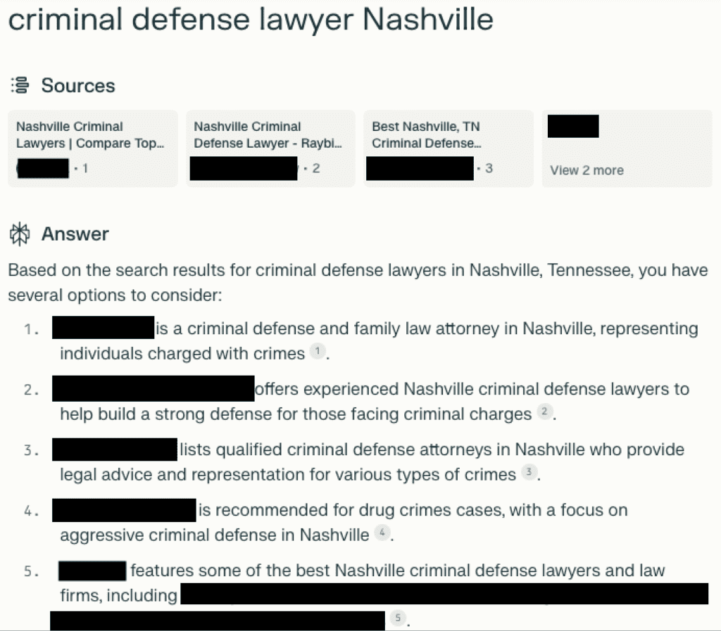 AI Search Results for Law Firm Websites