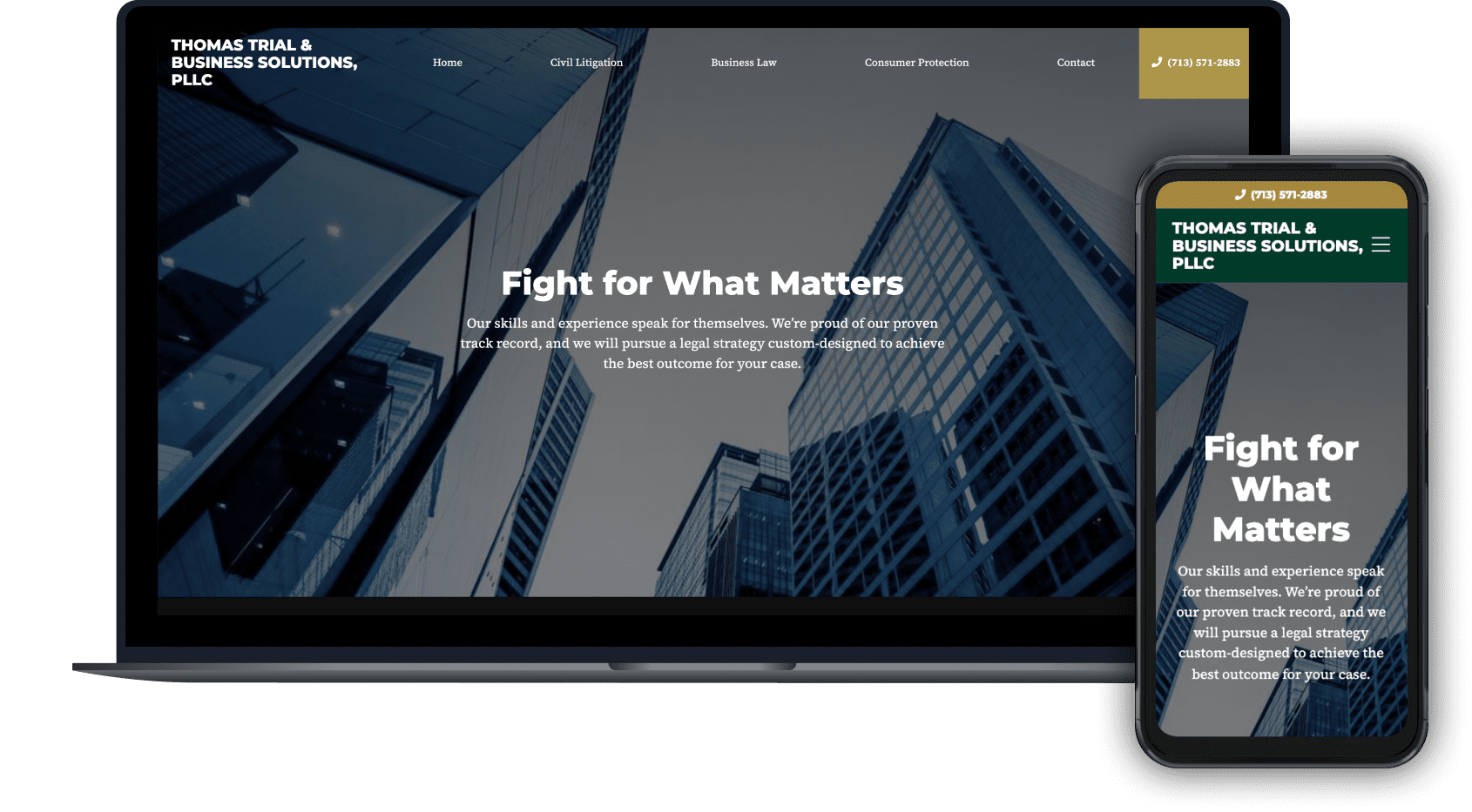Law-firm-layout-houston-texas Law firm website for Thomas Trial and Business Solutions attorneys in Houston TX