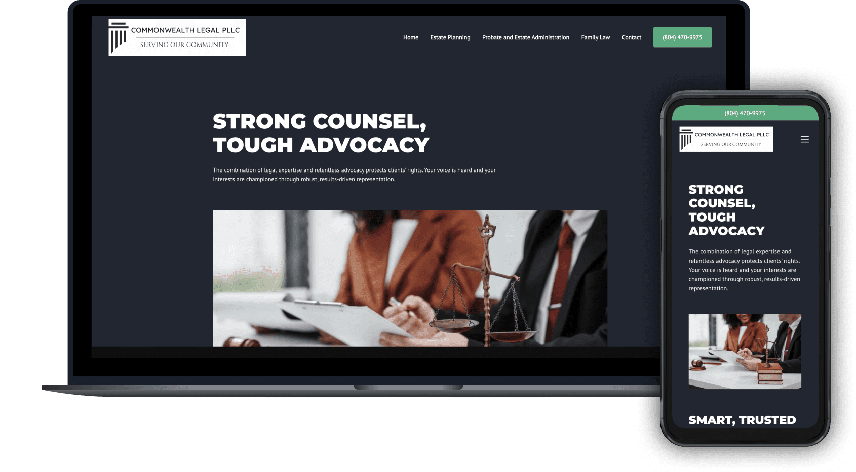 Law-firm-layout-midlothian-virginia Law firm website for Commonwealth Legal lawyers in Midlothian VA