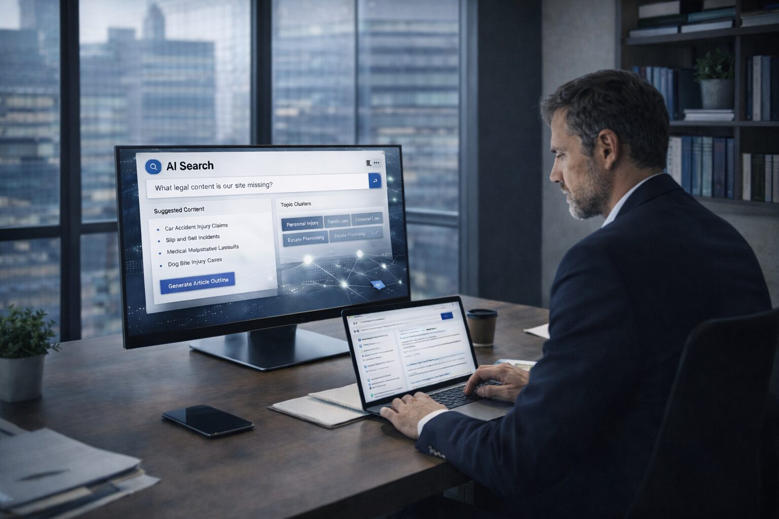 Attorney Using AI Search Tool to Identify Legal Content Gaps on Law Firm Website Attorney Using AI Search Tool to Identify Legal Content Gaps on Law Firm Website