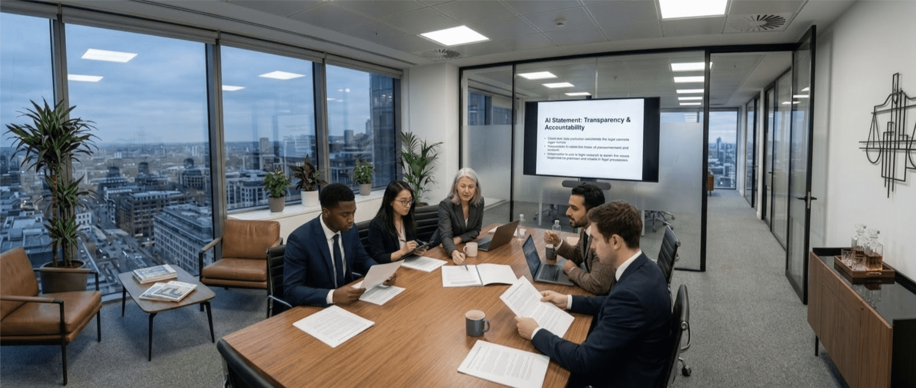Lawyers around conference table drafting AI Statement Clients are evaluating your AI use before they ever call you. This guide shows solo and small firm attorneys how to write a simple AI governance statement that answers their real questions — by practice area — and turns transparency into a competitive edge.