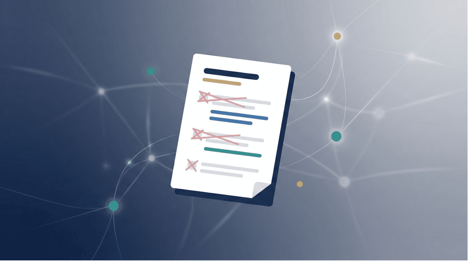 five-misconceptions-about-ai-for-lawyers Illustration of a checklist with crossed-out items being replaced by corrected strategies, representing common AI-powered legal marketing misconceptions attorneys can fix.